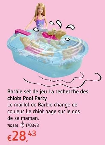 Promotions Barbie set de jeu la recherche des chiots pool party - Mattel - Valide de 20/10/2016 à 06/12/2016 chez Dreamland