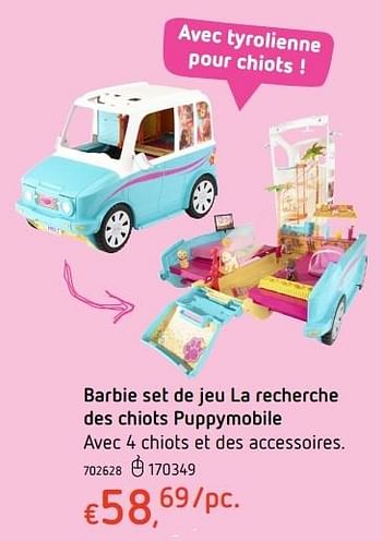 Promoties Barbie set de jeu la recherche des chiots puppymobile - Mattel - Geldig van 20/10/2016 tot 06/12/2016 bij Dreamland