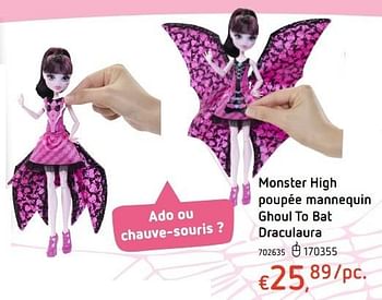 Promotions Monster high poupée mannequin ghoul to bat - Monster High - Valide de 20/10/2016 à 06/12/2016 chez Dreamland
