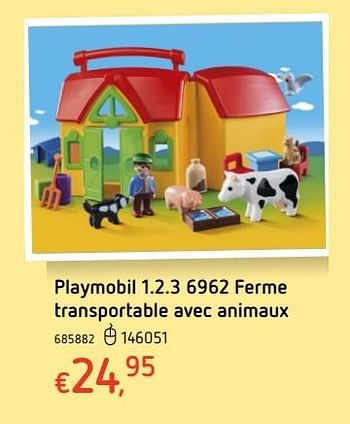 Promoties Playmobil 1.2.3 6962 ferme transportable avec animaux - Playmobil - Geldig van 20/10/2016 tot 06/12/2016 bij Dreamland