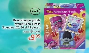 Promoties Ravensburger puzzle évolutif 3 en 1 trolls - Dreamworks - Geldig van 20/10/2016 tot 06/12/2016 bij Dreamland