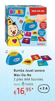 Promoties Bumba jouet sonore was-da-na - Bumba - Geldig van 20/10/2016 tot 06/12/2016 bij Dreamland