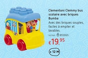 Promoties Clementoni clemmy bus scolaire avec briques bumba - Clementoni - Geldig van 20/10/2016 tot 06/12/2016 bij Dreamland