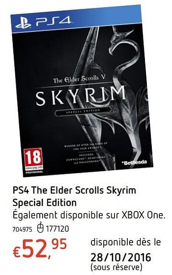 Promotions Ps4 the elder scrolls skyrim special edition - Bethesda Game Studios - Valide de 20/10/2016 à 06/12/2016 chez Dreamland