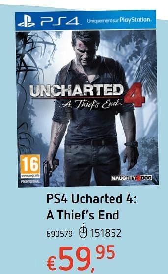 Promotions Ps4 ucharted 4: a thief`s end - Naughty Dog - Valide de 20/10/2016 à 06/12/2016 chez Dreamland