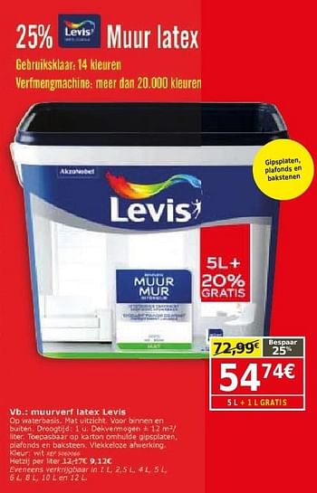 Promoties Muurverf latex levis - Levis - Geldig van 25/10/2016 tot 14/11/2016 bij BricoPlanit