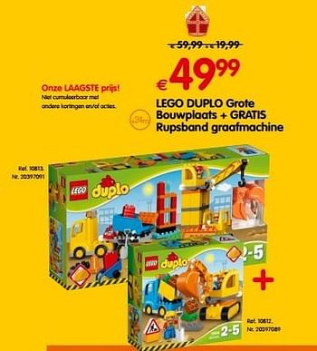 Promoties Lego duplo grote bouwplaats + gratis rupsband graafmachine - Lego - Geldig van 18/10/2016 tot 06/12/2016 bij Fun