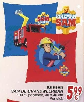 Promoties Kussen sam de brandweerman - Fireman Sam - Geldig van 18/10/2016 tot 06/12/2016 bij Cora
