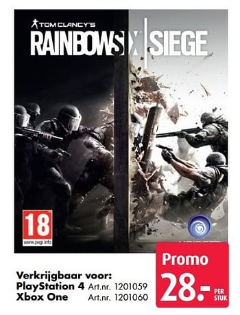Promotions Playstation 4 tom clancy`s rainbowsix siege - Ubisoft - Valide de 17/10/2016 à 01/01/2017 chez Bart Smit