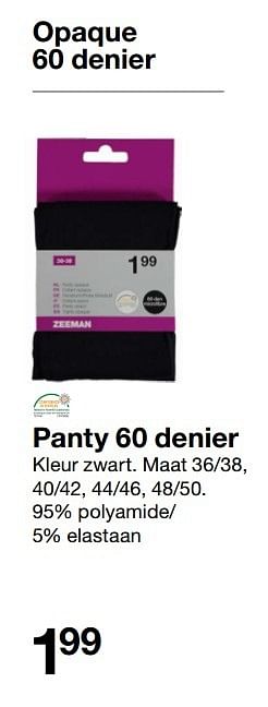 Promoties Panty 60 denier - Huismerk - Zeeman  - Geldig van 29/10/2016 tot 11/11/2016 bij Zeeman