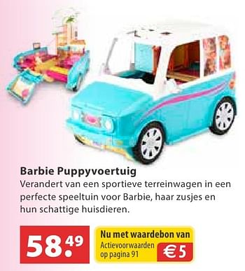 Promoties Barbie puppyvoertuig - Mattel - Geldig van 26/10/2016 tot 31/12/2016 bij Desomer-Plancke