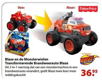 Promotions Blaze en de monsterwielen transformerende brandweerauto blaze - Fisher-Price - Valide de 26/10/2016 à 31/12/2016 chez Desomer-Plancke