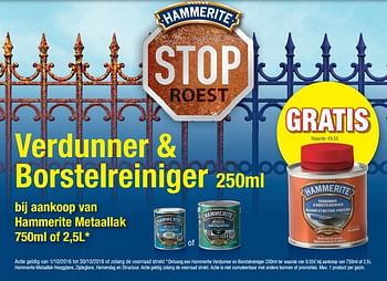Promoties Hammerite metaallak - Huismerk - Multi Bazar - Geldig van 17/10/2016 tot 19/11/2016 bij Multi Bazar
