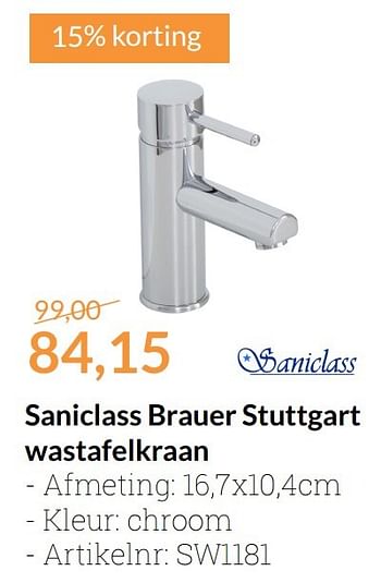 Promoties Saniclass brauer stuttgart wastafelkraan - Saniclass - Geldig van 01/11/2016 tot 30/11/2016 bij Sanitairwinkel
