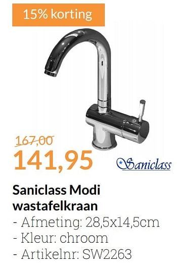 Promoties Saniclass modi wastafelkraan - Saniclass - Geldig van 01/11/2016 tot 30/11/2016 bij Sanitairwinkel