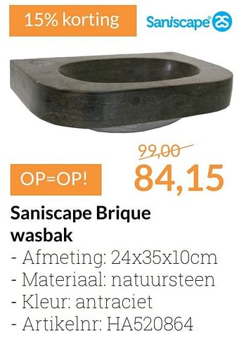 Promoties Saniscape brique wasbak - Saniscape - Geldig van 01/11/2016 tot 30/11/2016 bij Sanitairwinkel