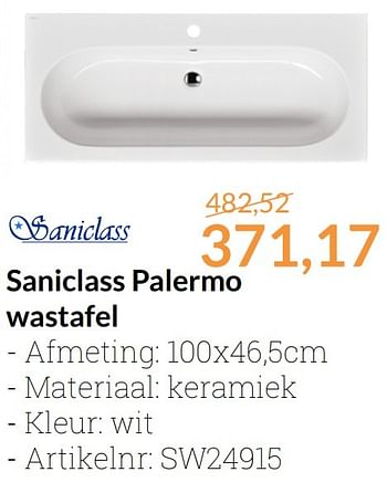 Promoties Saniclass palermo wastafel - Saniclass - Geldig van 01/11/2016 tot 30/11/2016 bij Sanitairwinkel