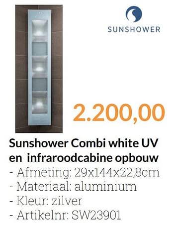 Promoties Sunshower combi white uv en infraroodcabine opbouw - Sunshower - Geldig van 01/11/2016 tot 30/11/2016 bij Sanitairwinkel