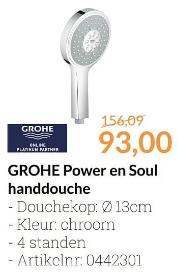 Promoties Grohe power en soul handdouche - Grohe - Geldig van 01/11/2016 tot 30/11/2016 bij Sanitairwinkel
