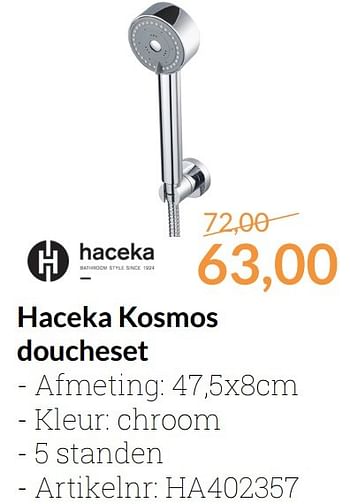 Promoties Haceka kosmos doucheset - Haceka - Geldig van 01/11/2016 tot 30/11/2016 bij Sanitairwinkel