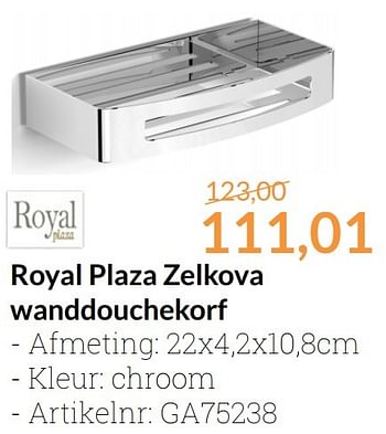 Promoties Royal plaza zelkova wanddouchekorf - Royal Plaza - Geldig van 01/11/2016 tot 30/11/2016 bij Sanitairwinkel