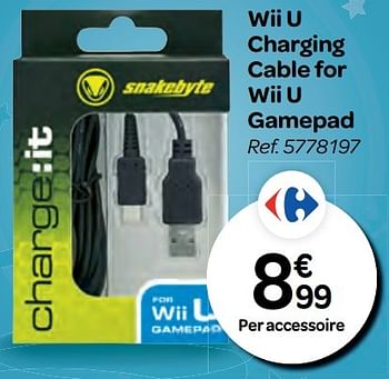 Promotions Wii u charging cable for wii u gamepad - Nintendo - Valide de 26/10/2016 à 06/12/2016 chez Carrefour