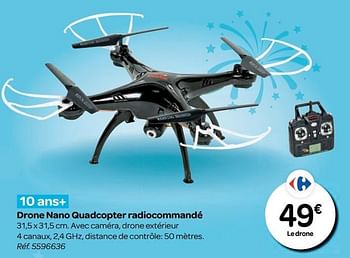 Promoties Drone nano quadcopter radiocommandé - Huismerk - Carrefour  - Geldig van 26/10/2016 tot 06/12/2016 bij Carrefour