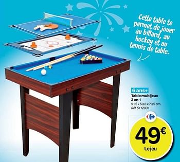 Promoties Table multijeux 3 en 1 - Huismerk - Carrefour  - Geldig van 26/10/2016 tot 06/12/2016 bij Carrefour
