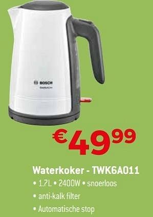 Promoties Bosch waterkoker - twk6a011 - Bosch - Geldig van 29/10/2016 tot 30/11/2016 bij Exellent