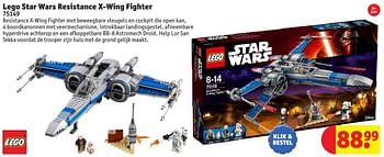 Promotions Lego star wars resistance x-wing fighter - Lego - Valide de 25/10/2016 à 19/12/2016 chez Kruidvat