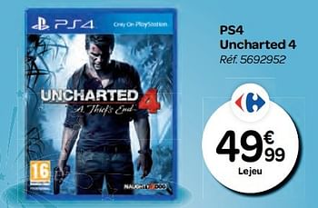 Promotions Ps4 uncharted 4 - Naughty Dog - Valide de 26/10/2016 à 06/12/2016 chez Carrefour