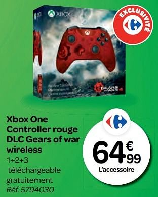 Promotions Xbox one controller rouge dlc gears of war wireless - Microsoft - Valide de 26/10/2016 à 06/12/2016 chez Carrefour