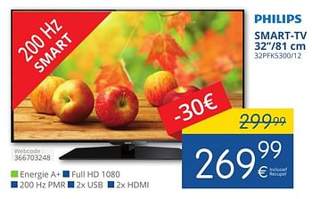 Promoties Philips smart-tv 32``-81 cm 32pfk5300-12 - Philips - Geldig van 01/11/2016 tot 30/11/2016 bij Eldi