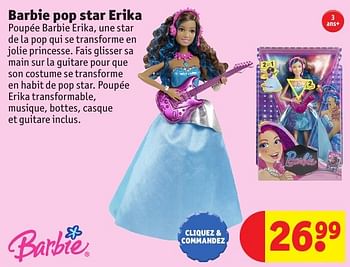 Promotions Barbie pop star erika - Mattel - Valide de 25/10/2016 à 19/12/2016 chez Kruidvat