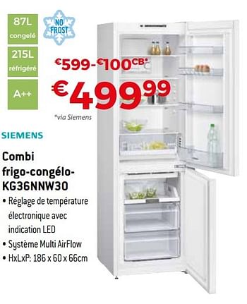Promotions Siemens combi frigo-congélokg36nnw30 - Siemens - Valide de 29/10/2016 à 30/11/2016 chez Exellent