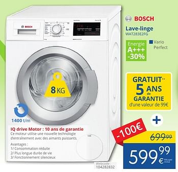 Promotions Bosch lave-linge wat283e2fg - Bosch - Valide de 01/11/2016 à 30/11/2016 chez Eldi