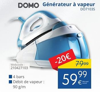 Promotions Domo générateur à vapeur do7103s - Domo elektro - Valide de 01/11/2016 à 30/11/2016 chez Eldi