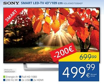 Promoties Sony smart led-tv 43``-109 cm kdl43wd750baep - Sony - Geldig van 01/11/2016 tot 30/11/2016 bij Eldi