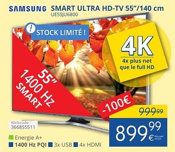 Promoties Samsung smart ultra hd-tv 55``-140 cm ue55ju6800 - Samsung - Geldig van 01/11/2016 tot 30/11/2016 bij Eldi