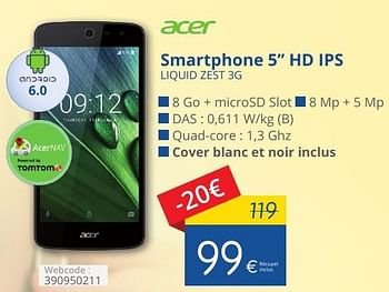 Promoties Acer smartphone 5`` hd ips liquid zest 3g - Acer - Geldig van 01/11/2016 tot 30/11/2016 bij Eldi