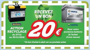 Promotions Action recyclage - Norauto - Valide de 07/11/2016 à 30/11/2016 chez Auto 5