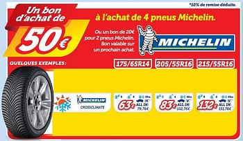 Promotions Crossclimate 175-65r14 - Michelin - Valide de 07/11/2016 à 30/11/2016 chez Auto 5