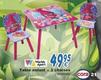 Promoties Table enfant + 2 chaises - Worlds Apart - Geldig van 18/10/2016 tot 06/12/2016 bij Cora