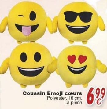 Promotions Coussin emoji coeurs - Emoji - Valide de 18/10/2016 à 06/12/2016 chez Cora