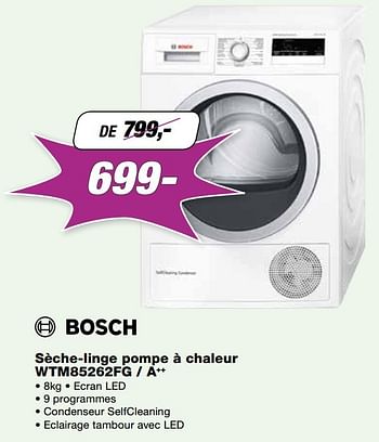 Promotions Bosch sèche-linge pompe à chaleur wtm85262fg - a++ - Bosch - Valide de 24/10/2016 à 30/11/2016 chez ElectronicPartner