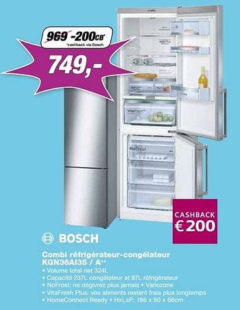 Promoties Bosch combi réfrigérateur-congélateur kgn36ai35 - a++ - Bosch - Geldig van 24/10/2016 tot 30/11/2016 bij ElectronicPartner