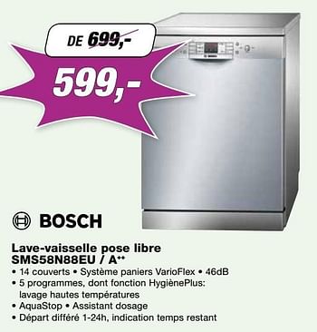 Promoties Bosch lave-vaisselle pose libre sms58n88eu - a++ - Bosch - Geldig van 24/10/2016 tot 30/11/2016 bij ElectronicPartner