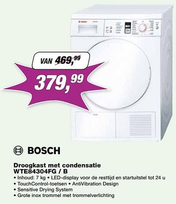 Promoties Bosch droogkast met condensatie wte84304fg - b - Bosch - Geldig van 24/10/2016 tot 30/11/2016 bij ElectronicPartner