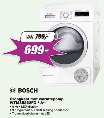 Promoties Bosch droogkast met warmtepomp wtm85262fg - a++ - Bosch - Geldig van 24/10/2016 tot 30/11/2016 bij ElectronicPartner
