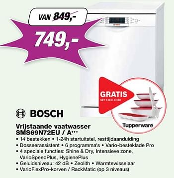Promoties Bosch vrijstaande vaatwasser sms69n72eu - a+++ - Bosch - Geldig van 24/10/2016 tot 30/11/2016 bij ElectronicPartner
